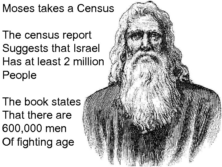 Moses takes a Census The census report Suggests that Israel Has at least 2