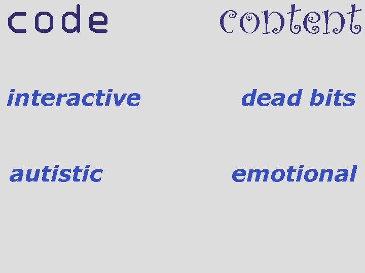 code interactive autistic content dead bits emotional 