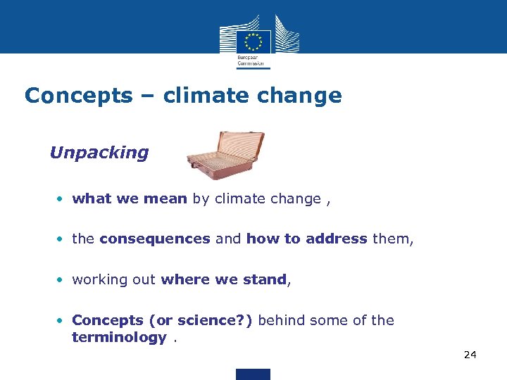 Concepts – climate change • Unpacking • what we mean by climate change ,
