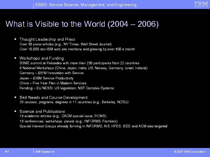 SSME: Service Science, Management, and Engineering What is Visible to the World (2004 –