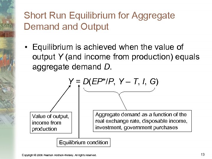 Short Run Equilibrium for Aggregate Demand Output • Equilibrium is achieved when the value