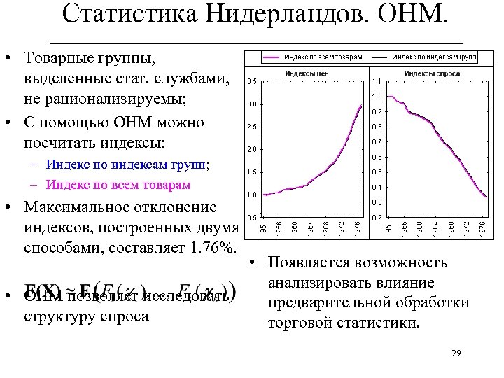 Статистика Нидерландов. ОНМ. ______________________________ • Товарные группы, выделенные стат. cлужбами, не рационализируемы; • С