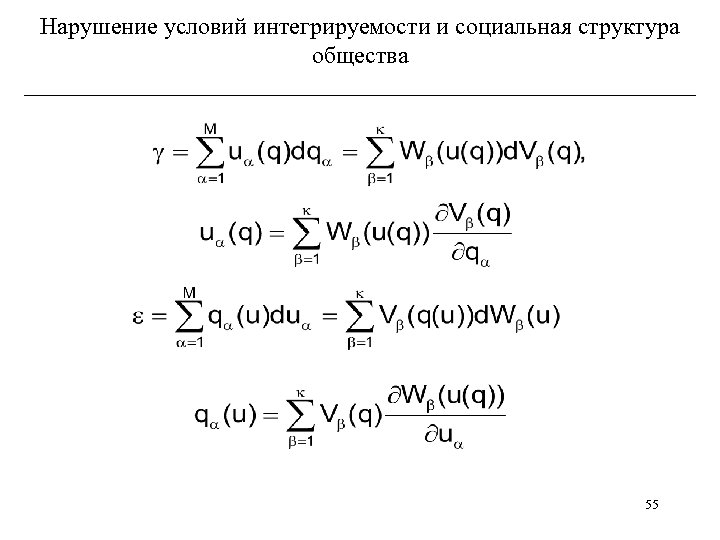 Нарушение условий интегрируемости и социальная структура общества ____________________________ 55 