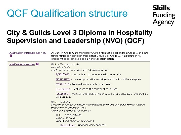 QCF Qualification structure City & Guilds Level 3 Diploma in Hospitality Supervision and Leadership