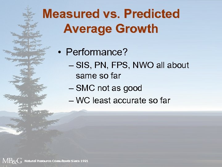 Measured vs. Predicted Average Growth • Performance? – SIS, PN, FPS, NWO all about