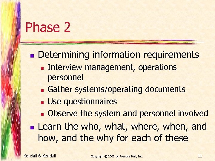 Phase 2 n Determining information requirements n n n Interview management, operations personnel Gather