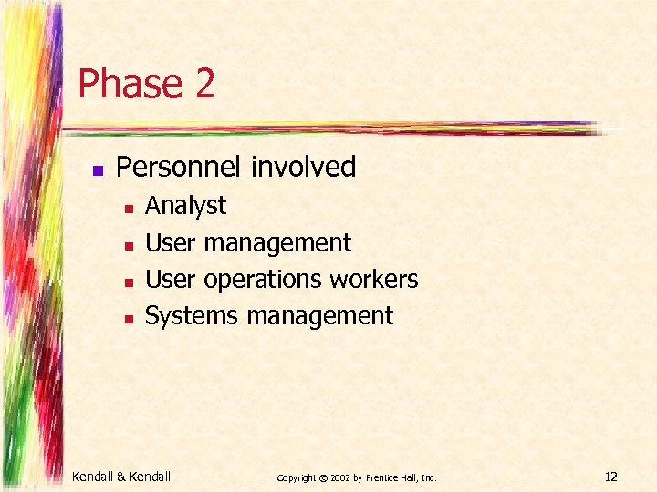 Phase 2 n Personnel involved n n Analyst User management User operations workers Systems