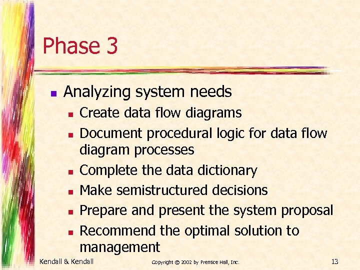 Phase 3 n Analyzing system needs n n n Create data flow diagrams Document