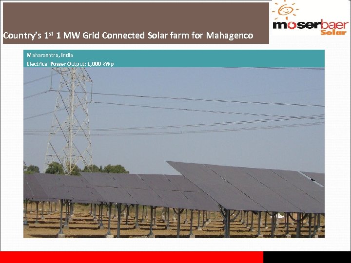 Country’s 1 st 1 MW Grid Connected Solar farm for Mahagenco Maharashtra, India Electrical