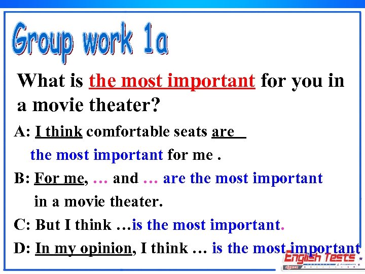 What is the most important for you in a movie theater? A: I think