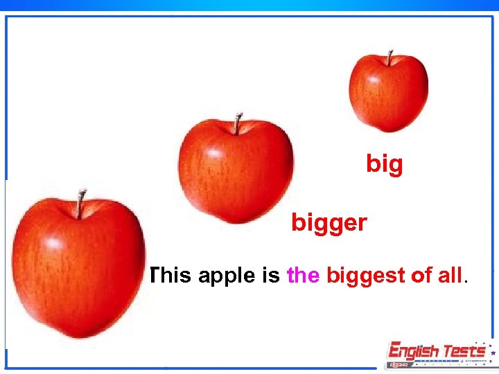 big bigger This apple is the biggest of all. 