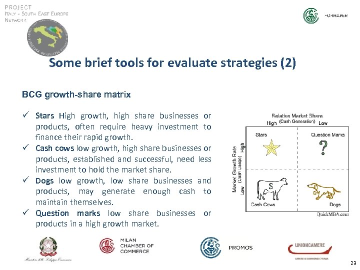 Some brief tools for evaluate strategies (2) BCG growth-share matrix ü Stars High growth,