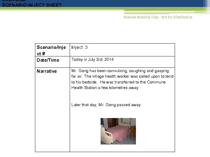 EXERCISE SCENARIO-INJECT SHEET Exercise Material Only - Not for Distribution Scenario/Inje ct # Date/Time