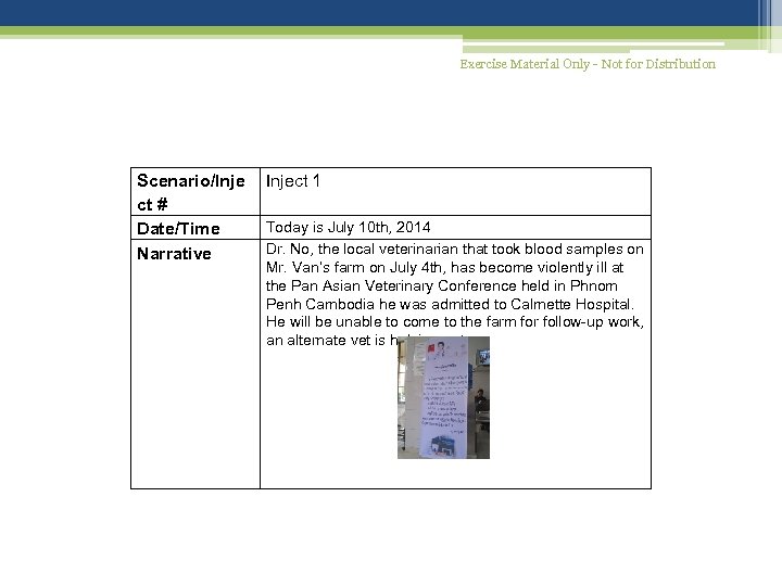 Exercise Material Only - Not for Distribution Scenario/Inje ct # Date/Time Narrative Inject 1