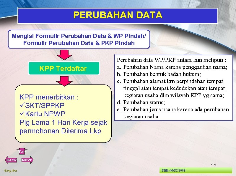 PERUBAHAN DATA Mengisi Formulir Perubahan Data & WP Pindah/ Formulir Perubahan Data & PKP