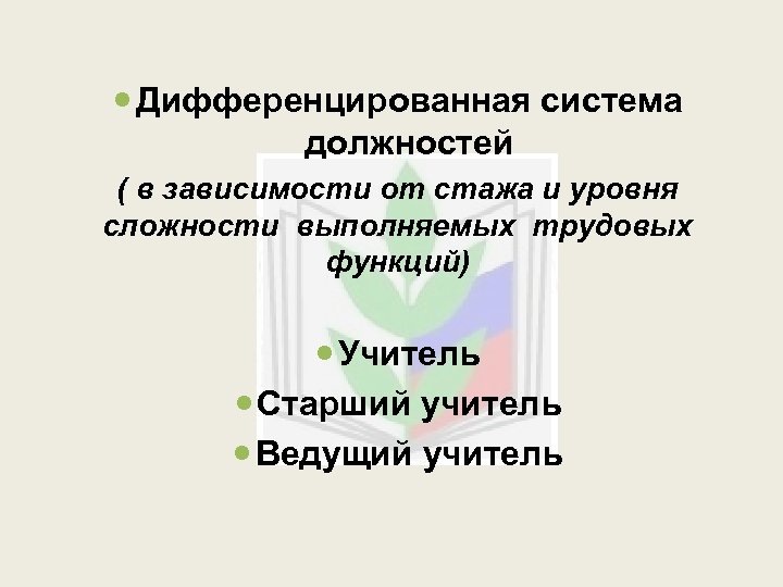  Дифференцированная система должностей ( в зависимости от стажа и уровня сложности выполняемых трудовых