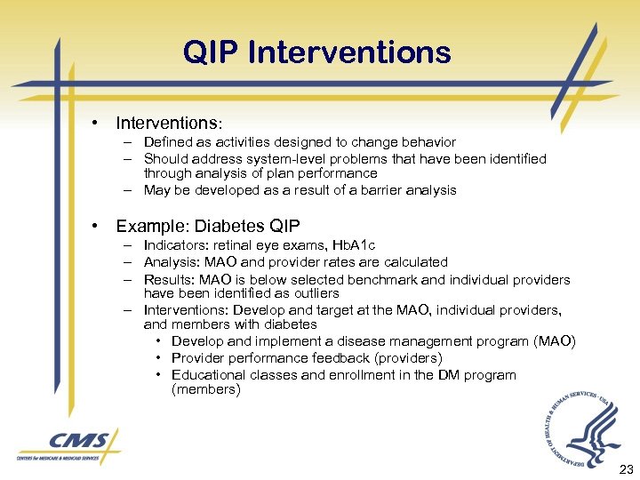 QIP Interventions • Interventions: – Defined as activities designed to change behavior – Should