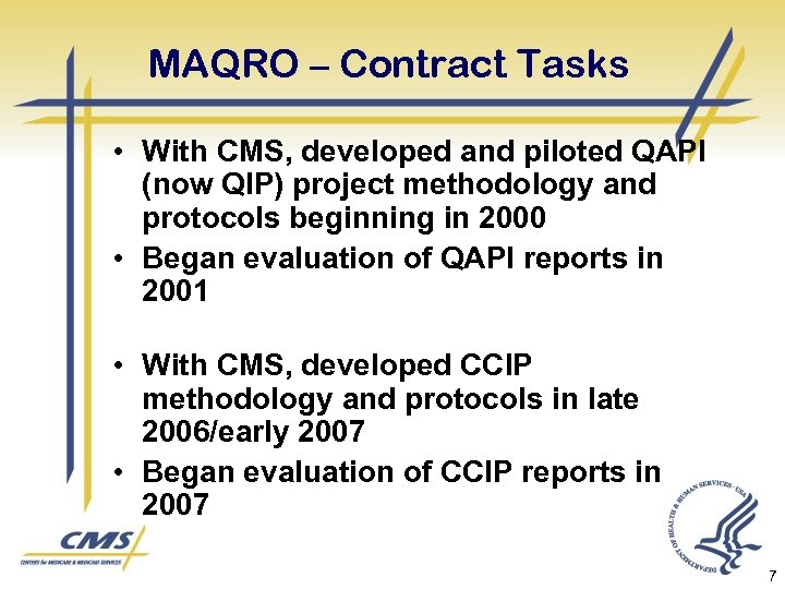 MAQRO – Contract Tasks • With CMS, developed and piloted QAPI (now QIP) project