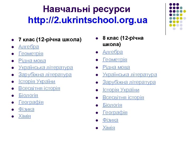 Навчальні ресурси http: //2. ukrintschool. org. ua l l l 7 клас (12 -річна