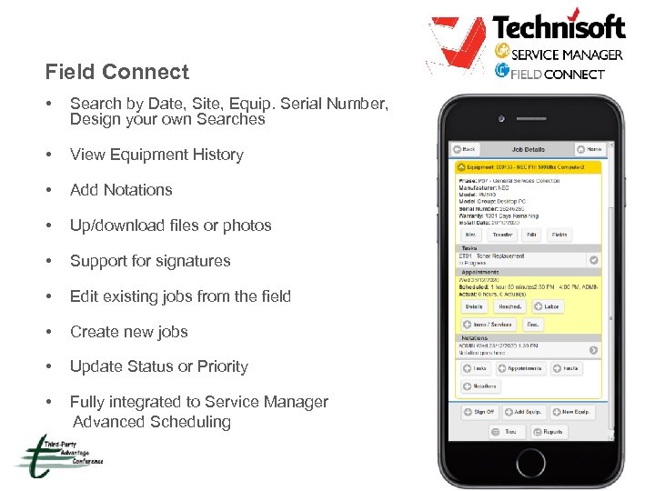 Field Connect • Search by Date, Site, Equip. Serial Number, Design your own Searches