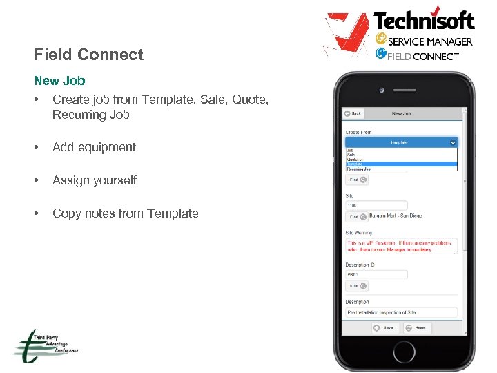 Field Connect New Job • Create job from Template, Sale, Quote, Recurring Job •