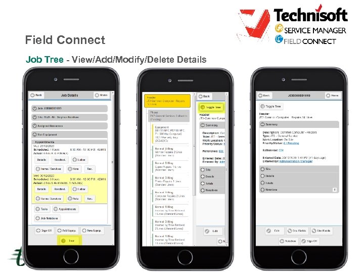 Field Connect Job Tree - View/Add/Modify/Delete Details 