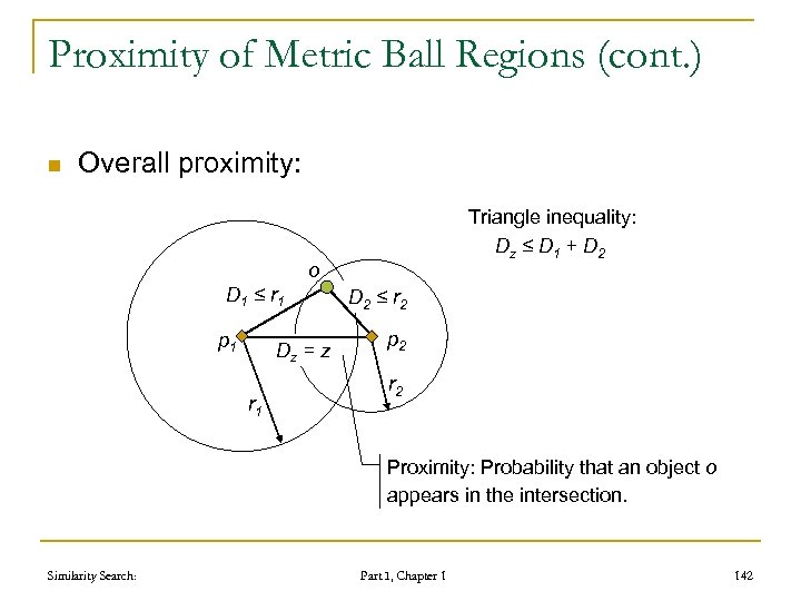 Proximity of Metric Ball Regions (cont. ) n Overall proximity: Triangle inequality: Dz ≤