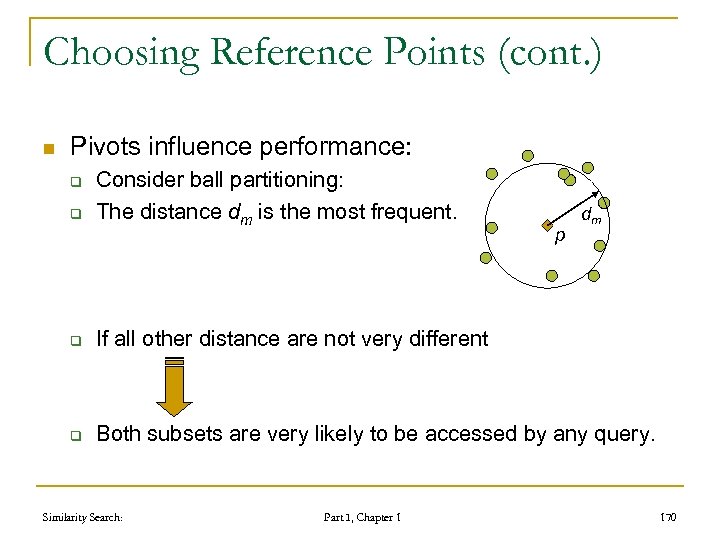 Choosing Reference Points (cont. ) n Pivots influence performance: q q Consider ball partitioning: