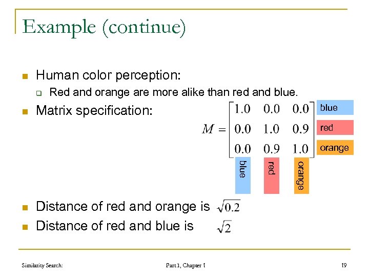 Example (continue) n Human color perception: q n Red and orange are more alike