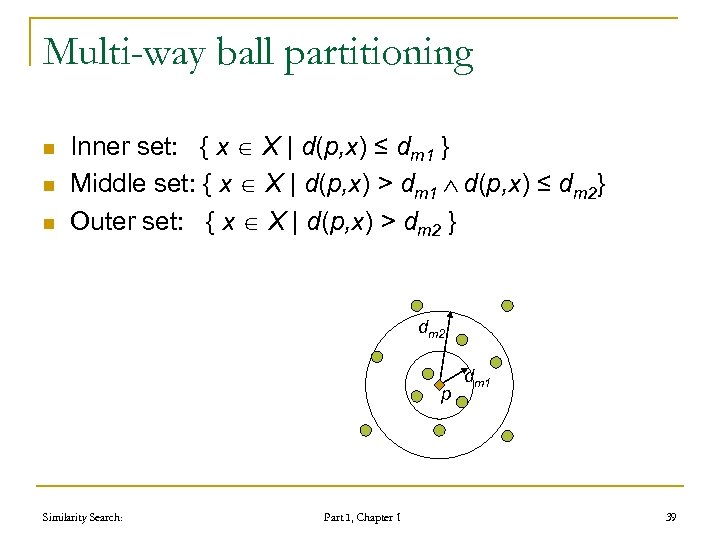 Multi-way ball partitioning n n n Inner set: { x X | d(p, x)