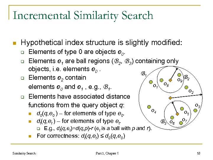 Incremental Similarity Search n Hypothetical index structure is slightly modified: q q Elements of