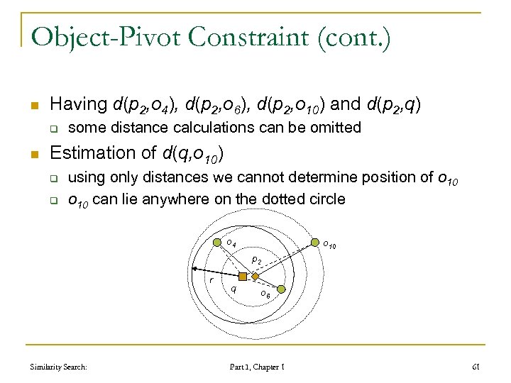 Object-Pivot Constraint (cont. ) n Having d(p 2, o 4), d(p 2, o 6),