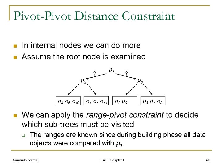 Pivot-Pivot Distance Constraint n n In internal nodes we can do more Assume the