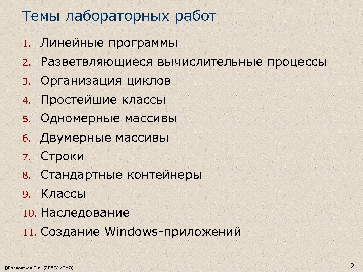 Темы лабораторных работ 1. Линейные программы 2. Разветвляющиеся вычислительные процессы 3. Организация циклов 4.