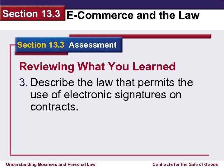 Section 13. 3 E-Commerce and the Law Section 13. 3 Assessment Reviewing What You