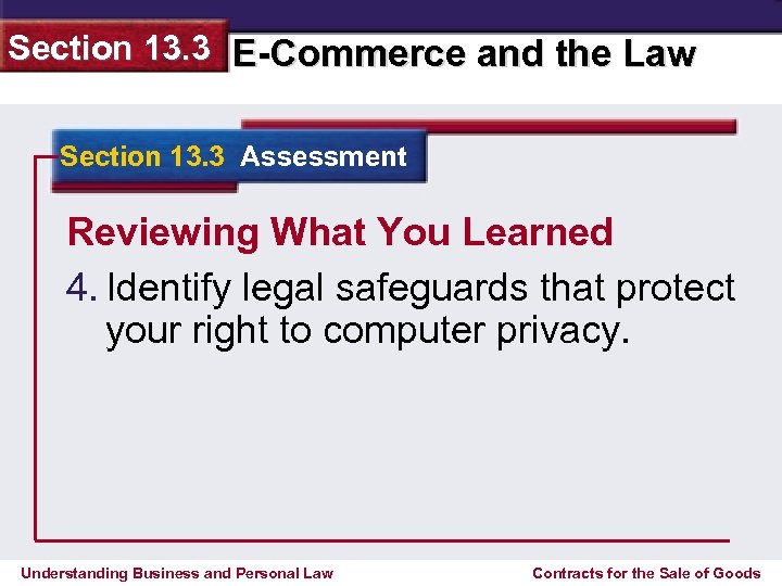 Section 13. 3 E-Commerce and the Law Section 13. 3 Assessment Reviewing What You