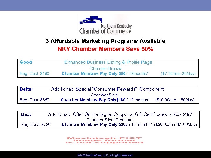 3 Affordable Marketing Programs Available NKY Chamber Members Save 50% Good Enhanced Business Listing