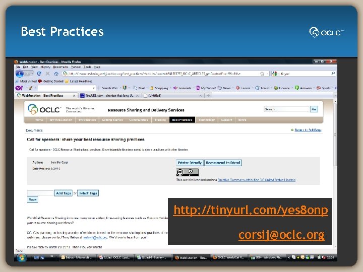 Best Practices http: //tinyurl. com/yes 8 onp corsij@oclc. org 