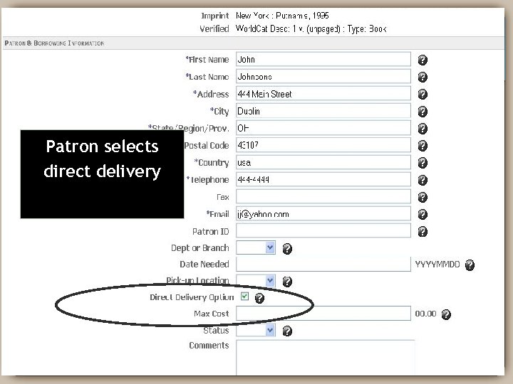 Patron selects direct delivery 