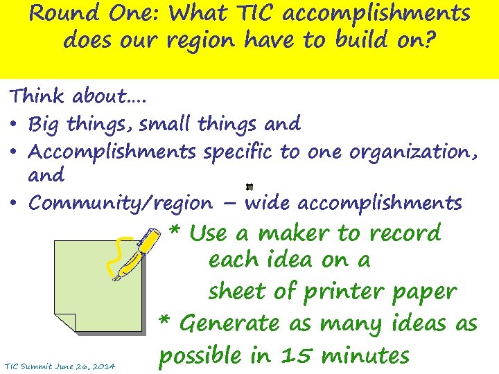 Round One: What TIC accomplishments does our region have to build on? Think about….