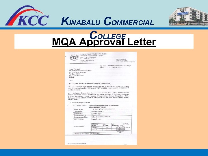 KINABALU COMMERCIAL COLLEGE MQA Approval Letter 