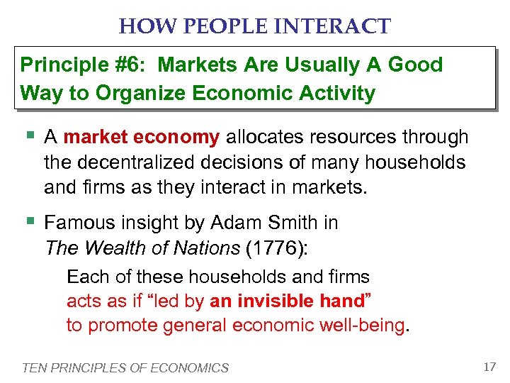 HOW PEOPLE INTERACT Principle #6: Markets Are Usually A Good Way to Organize Economic
