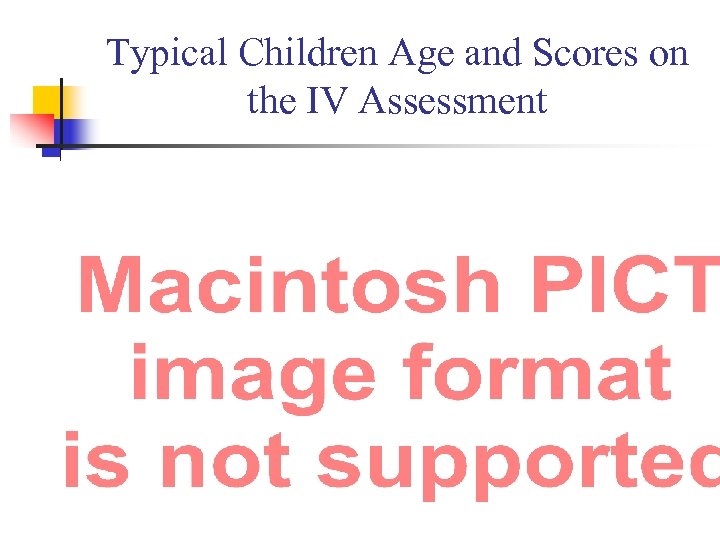 Typical Children Age and Scores on the IV Assessment 