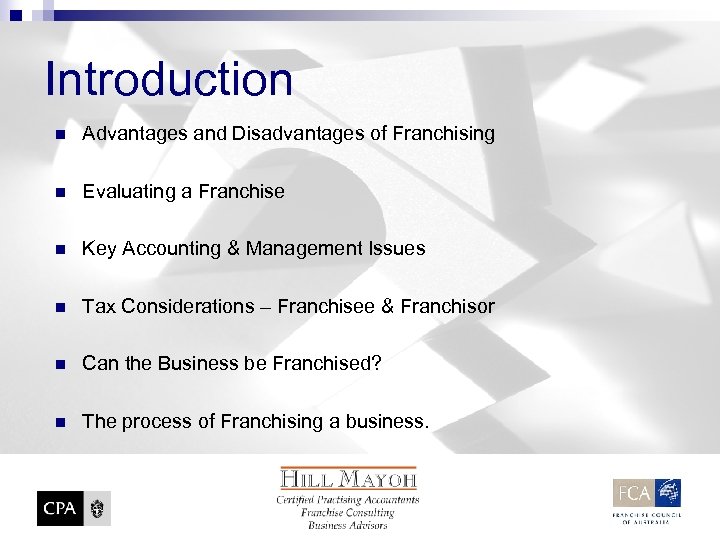Introduction n Advantages and Disadvantages of Franchising n Evaluating a Franchise n Key Accounting