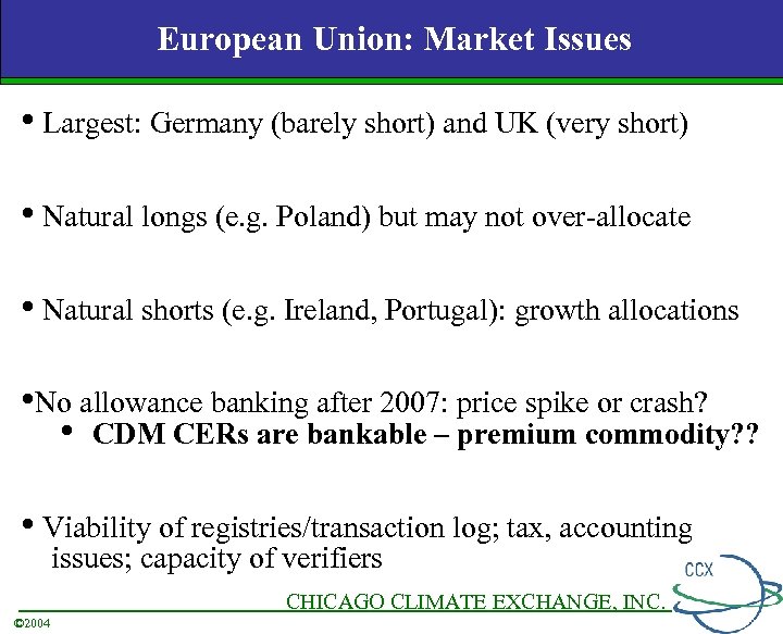 European Union: Market Issues • Largest: Germany (barely short) and UK (very short) •