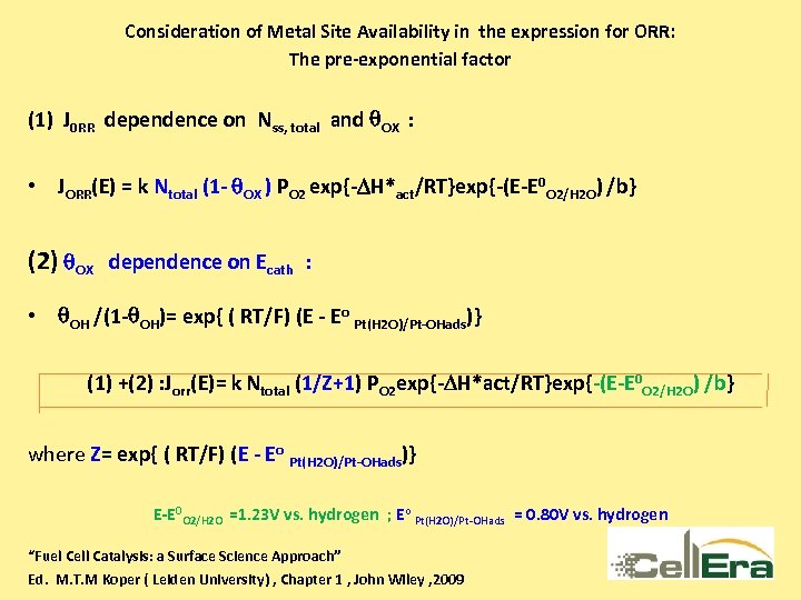 Consideration of Metal Site Availability in the expression for ORR: The pre-exponential factor (1)
