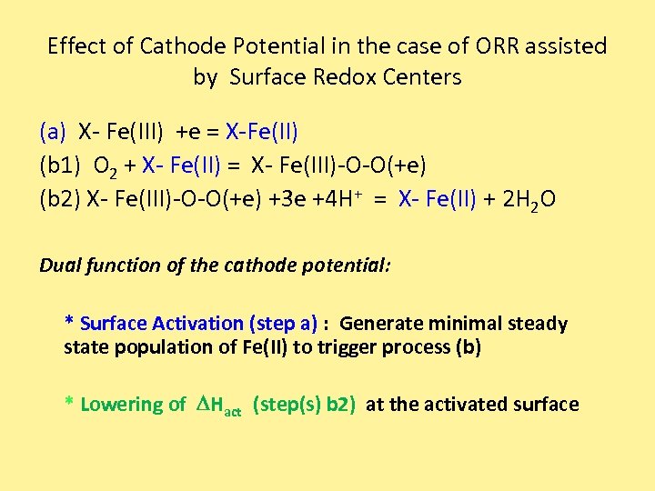 Effect of Cathode Potential in the case of ORR assisted by Surface Redox Centers