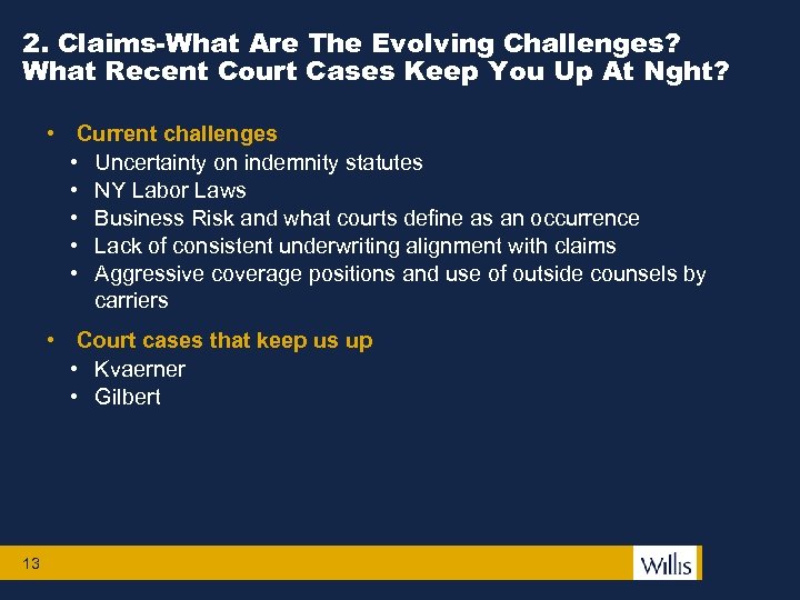 2. Claims-What Are The Evolving Challenges? What Recent Court Cases Keep You Up At