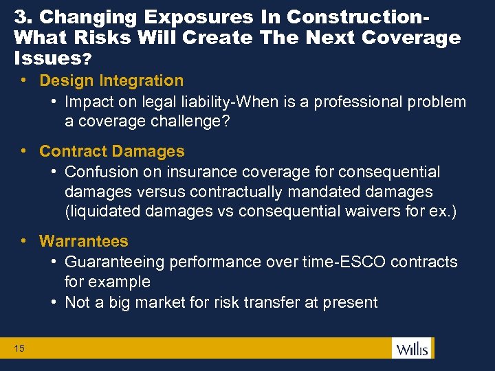 3. Changing Exposures In Construction. What Risks Will Create The Next Coverage Issues? •