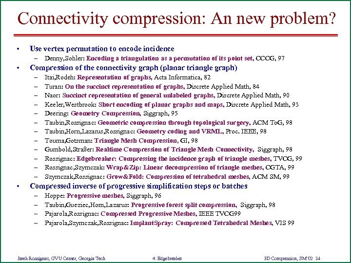 Connectivity compression: An new problem? • Use vertex permutation to encode incidence – •